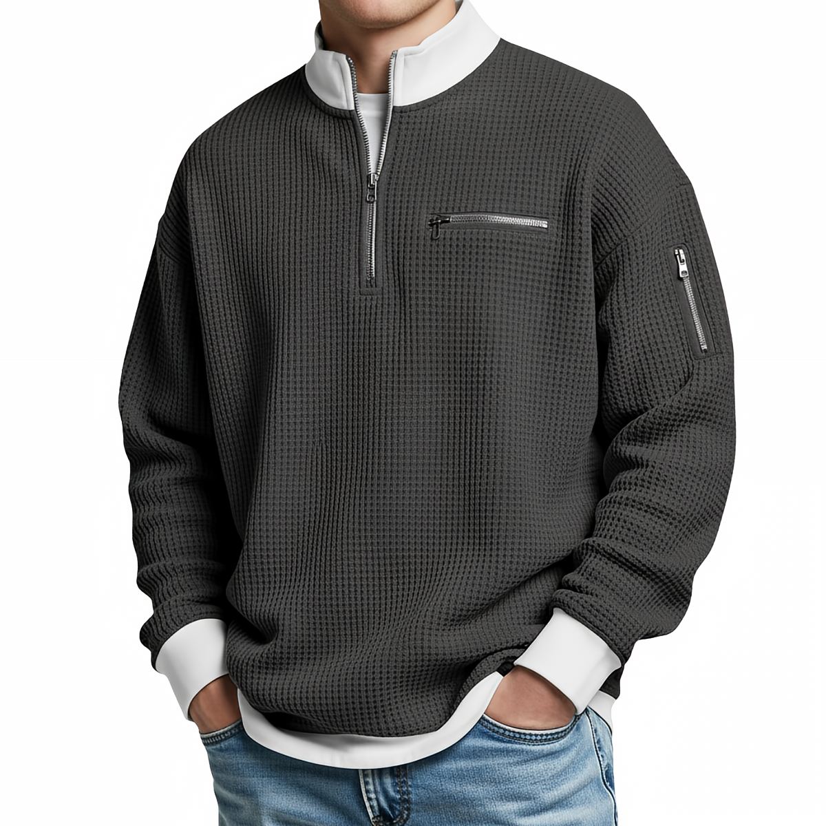 Jersey de hombre | Jersey de punto waffle con media cremallera