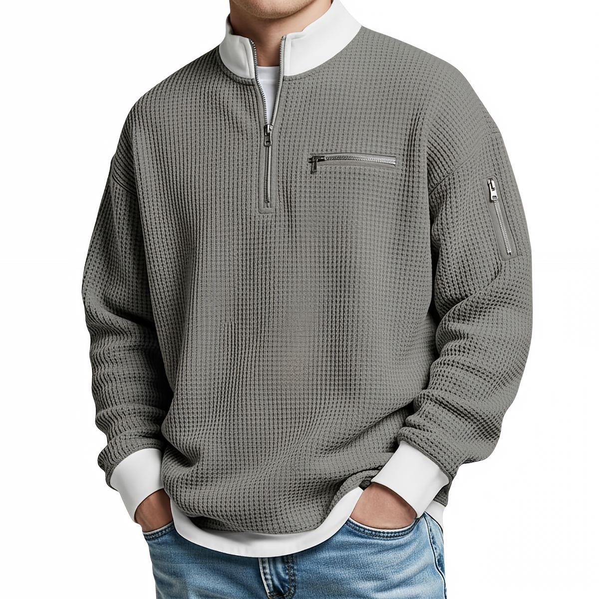 Jersey de hombre | Jersey de punto waffle con media cremallera