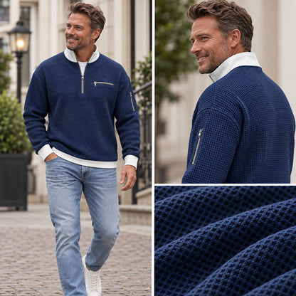 Jersey de hombre | Jersey de punto waffle con media cremallera