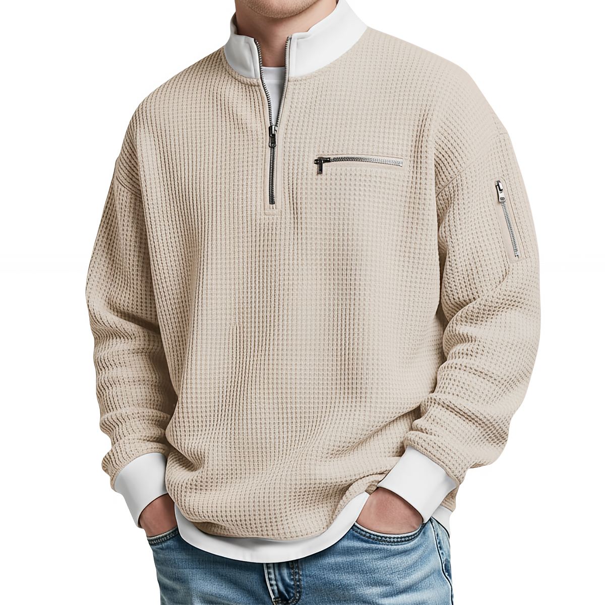 Jersey de hombre | Jersey de punto waffle con media cremallera