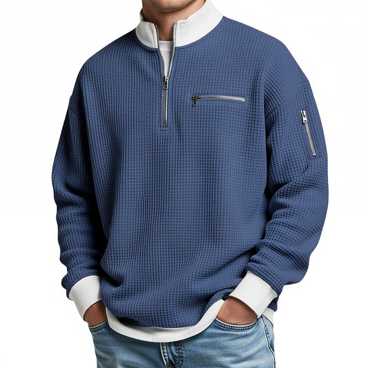 Jersey de hombre | Jersey de punto waffle con media cremallera