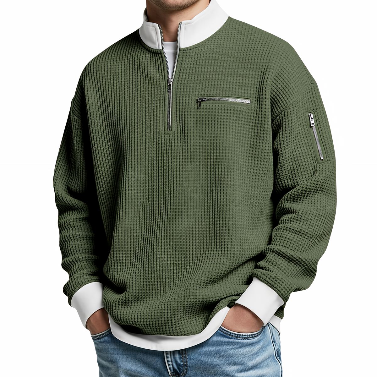 Jersey de hombre | Jersey de punto waffle con media cremallera