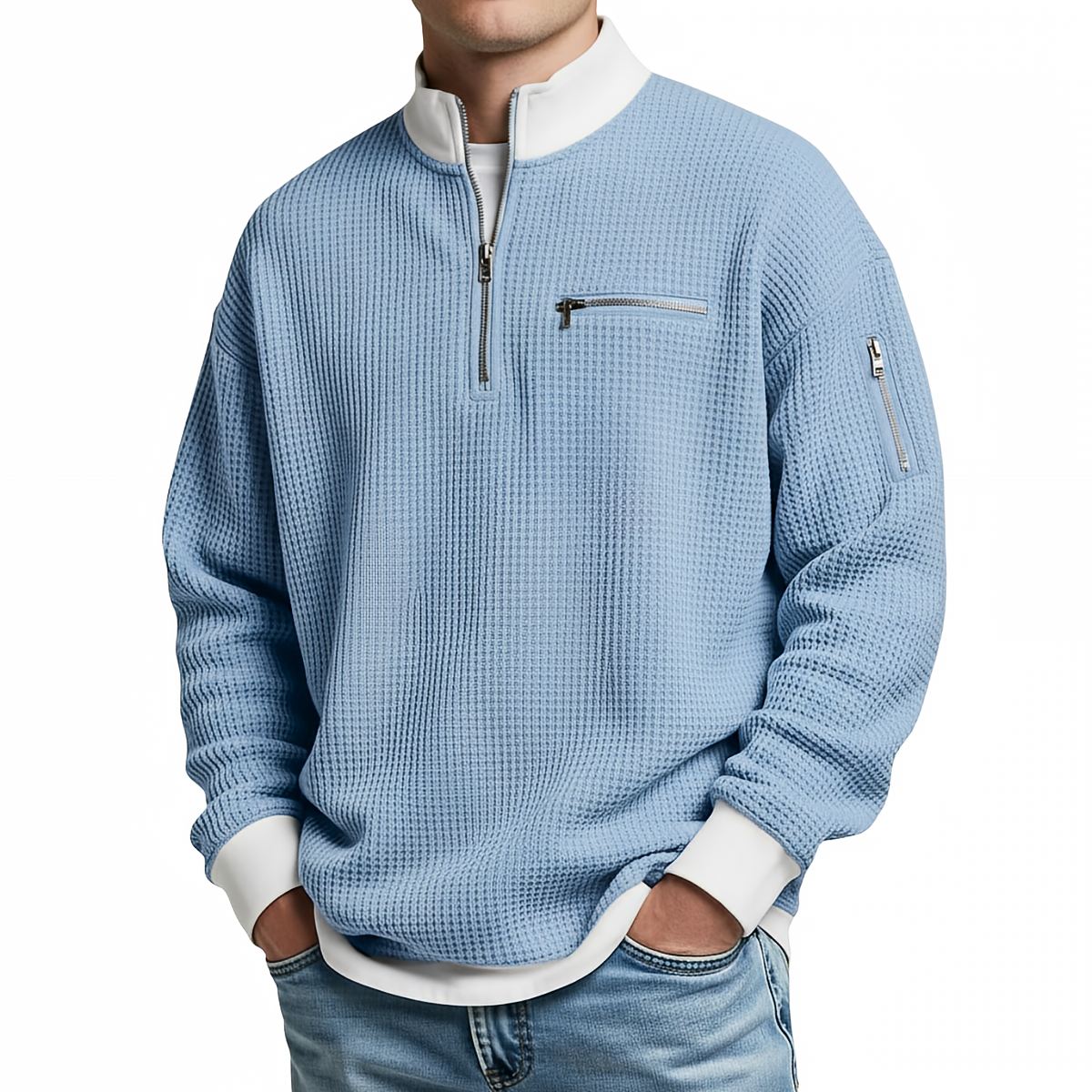 Jersey de hombre | Jersey de punto waffle con media cremallera