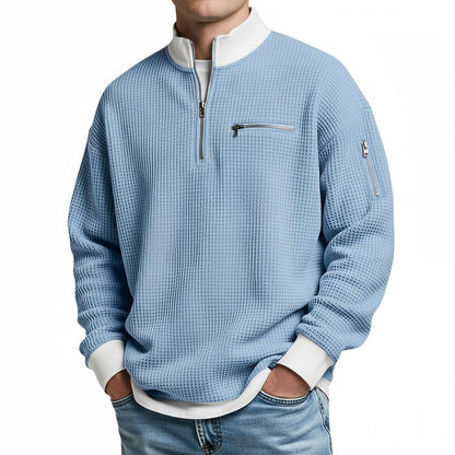 Jersey de hombre | Jersey de punto waffle con media cremallera