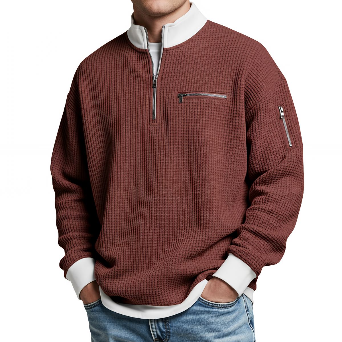 Jersey de hombre | Jersey de punto waffle con media cremallera